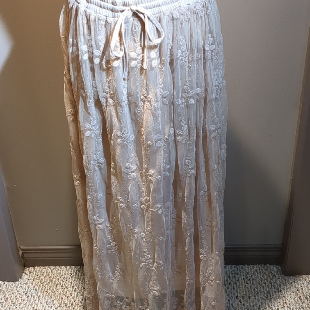 Ultra Pink Cream Maxi Skirt Resort Wear Tie Front